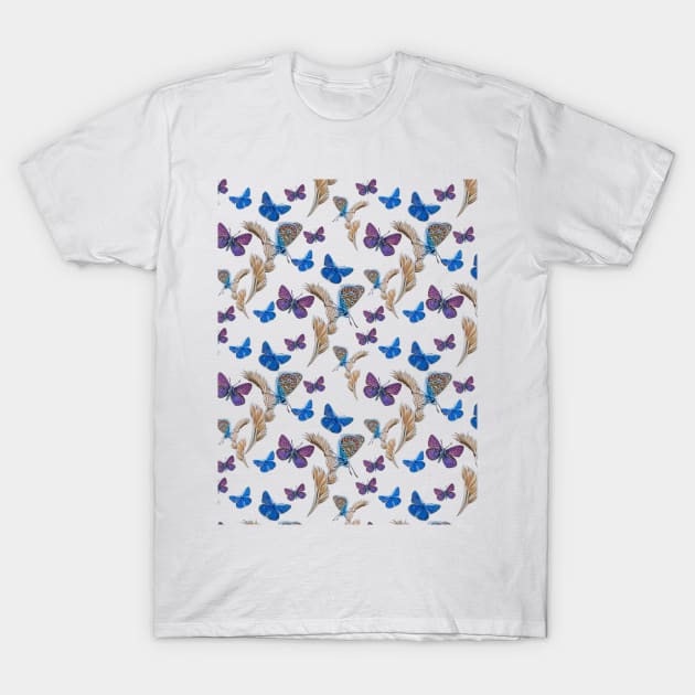 Blue Butterfly pattern T-Shirt by IslesArt